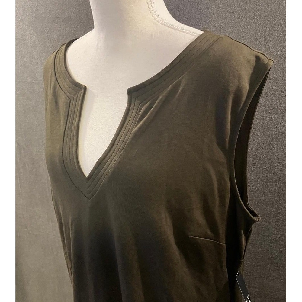 NWT New York & Company Olive Green Cotton Sleeveless Split Neck Shift Dress XL - Picture 2 of 8
